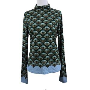 Cara Cara Suzie Art Deco Top In Verve Navy S/M Mock Neck Designer Luxury Prep